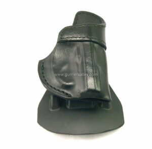 Front view of a leather Beretta Tomcat paddle holster